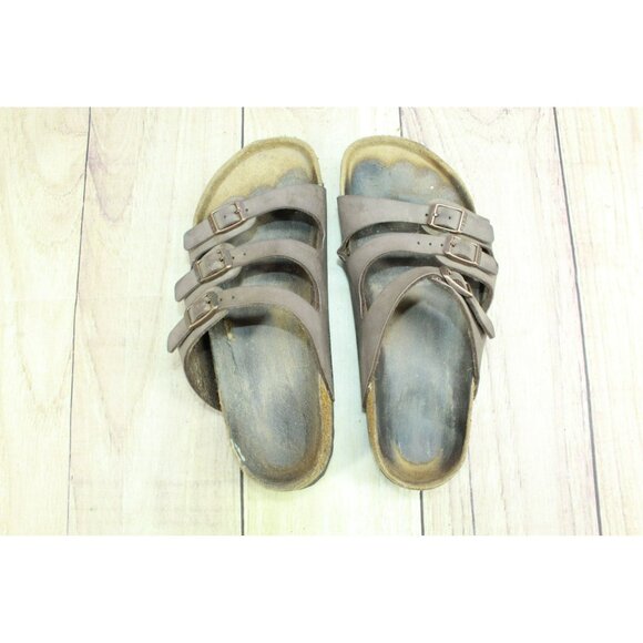 *Birkenstock Florida Brown Leather Slip-on Birko-Flor Sandals Size 10.5 Inches - Picture 9 of 10